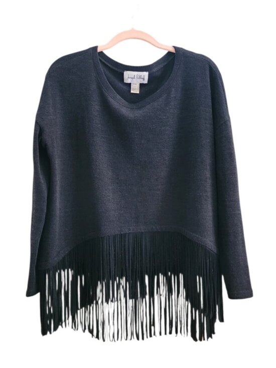 Joseph Ribkoff Sweaters - Joseph Ribkoff Women´s Black Fringe Crew Neck Sweater Sz 4